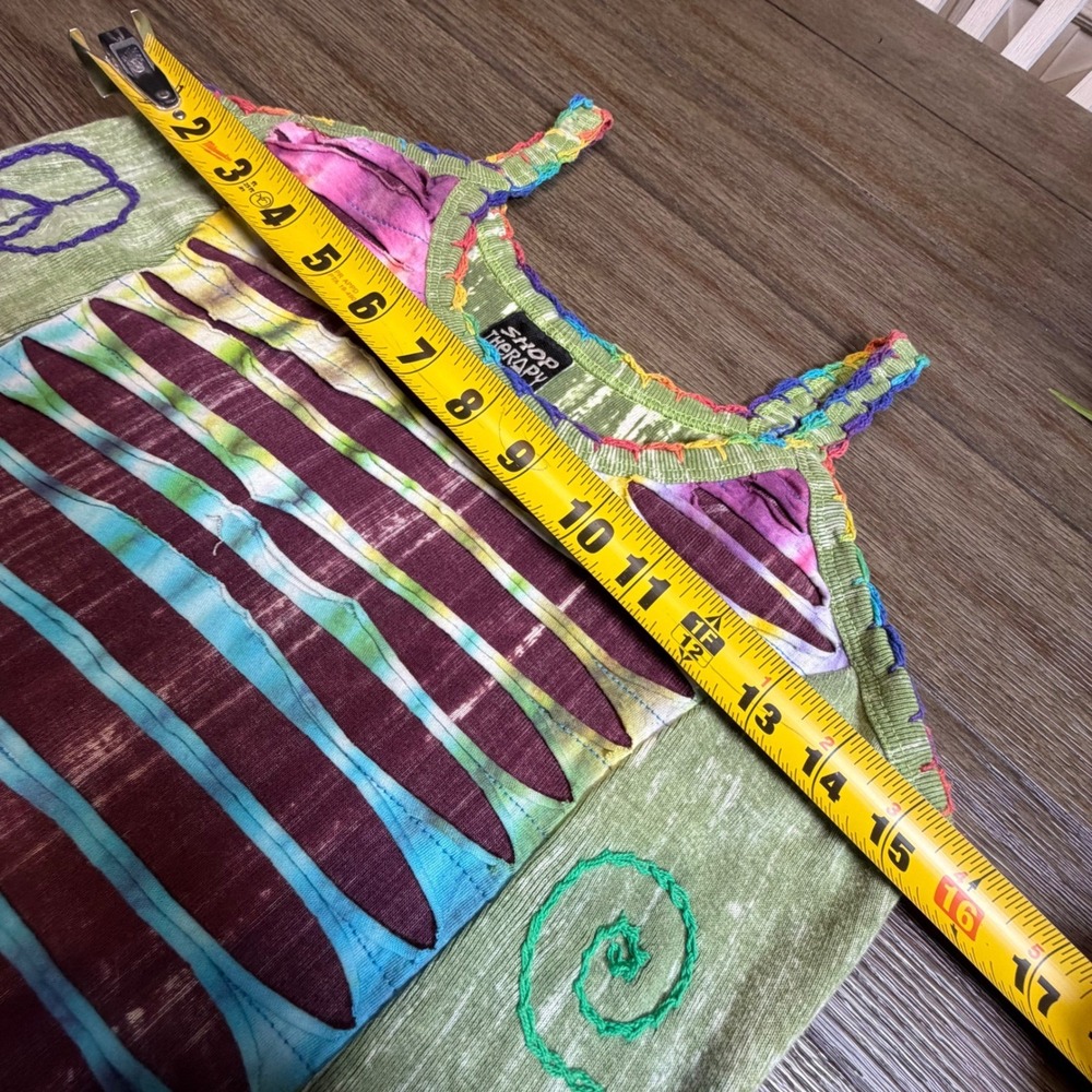 Shop Therapy Nepal Cotton Tie Dye Peace Sign Slashed Boho Tank Top Green M/L - Picture 9 of 10